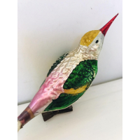 Antieke grote glazen kerst vogeltje 