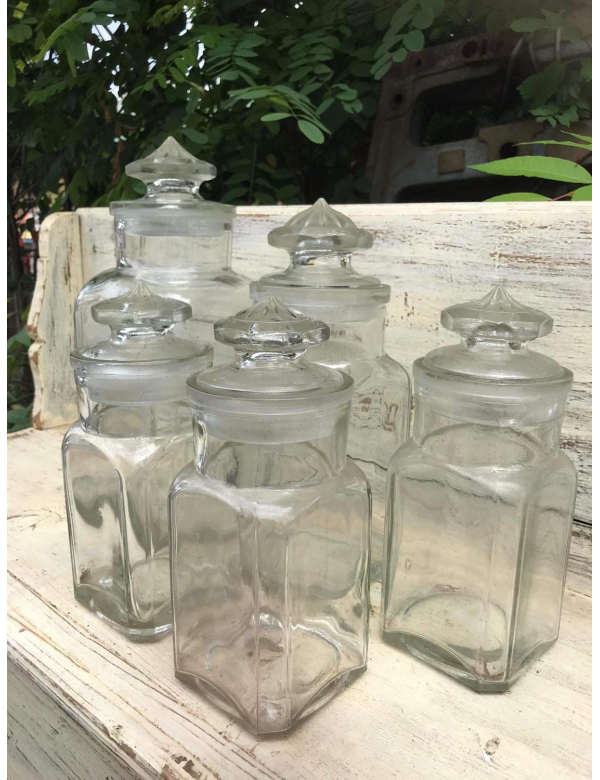 Set van 5 prachtige oude snoep bokalen