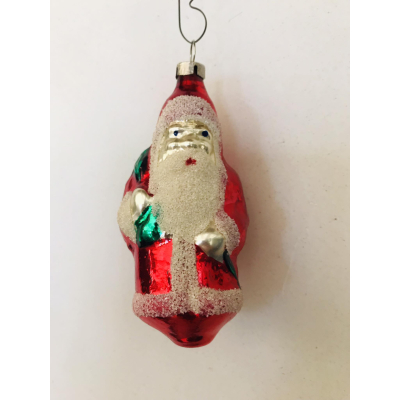 Vintage glazen gesuikerde kerstbal in de vorm van een kerstmannetje 