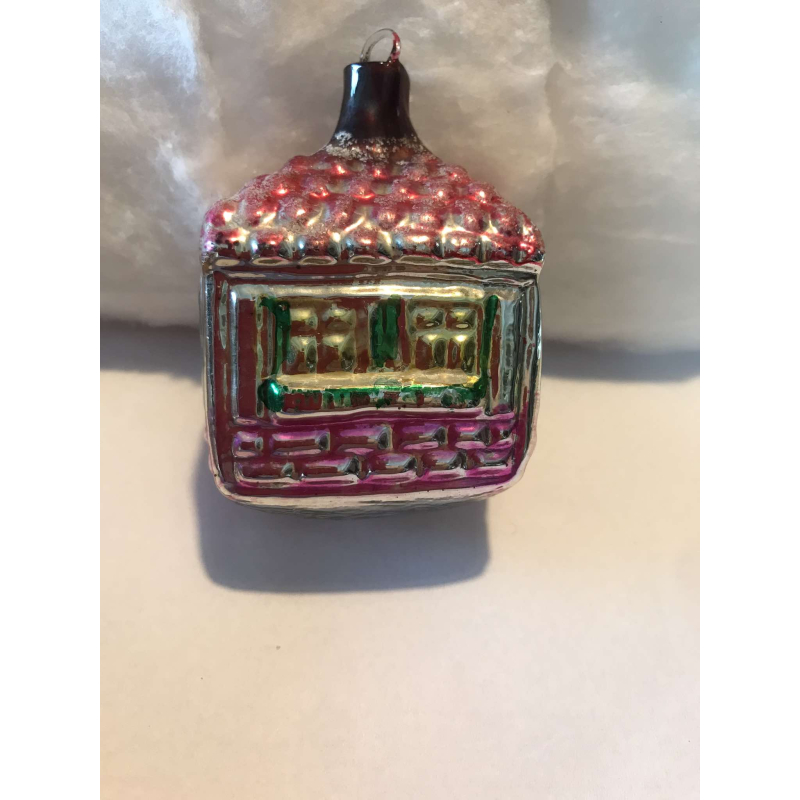 Mooie antieke glazen kerstbal van het gekende Belgische merk Ajeko.