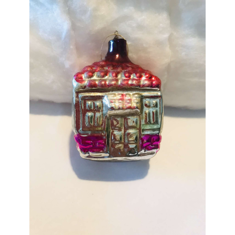 Mooie antieke glazen kerstbal van het gekende Belgische merk Ajeko.